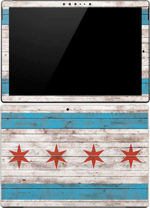 Chicago Flag Dark Wood Surface Pro 4 Skin
